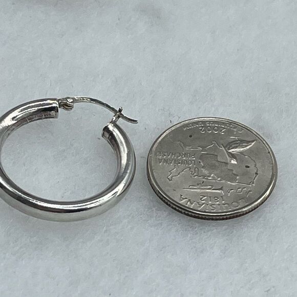 Sterling silver hoops simple round bar locking. - Picture 3 of 6